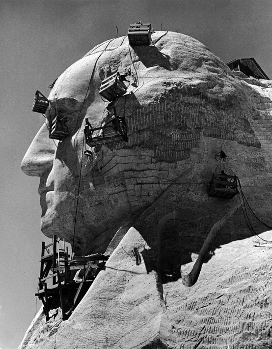 Photo:  1940, construction of george washington section of mt. rushmore monument
